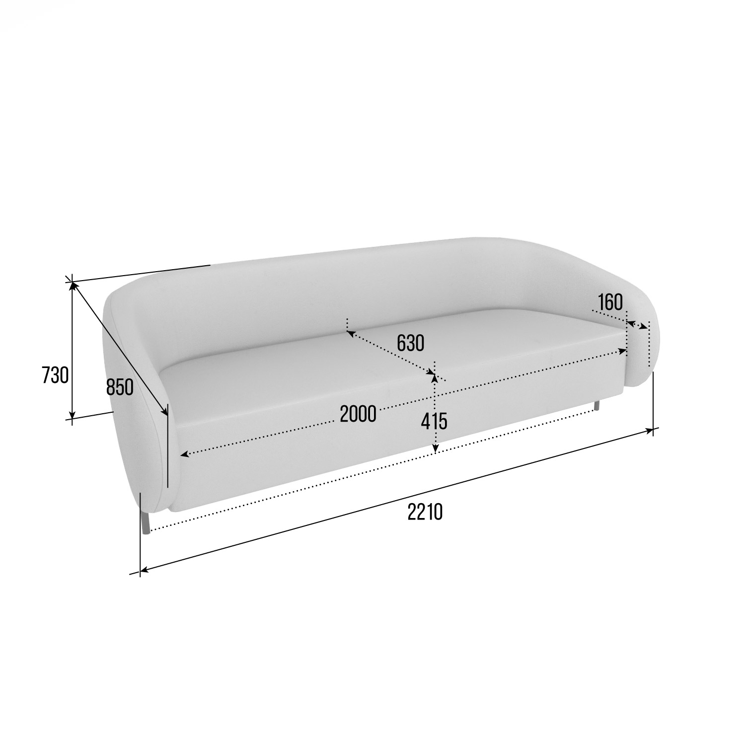 Белт Диван трёхместный BLT-3 W-29/Металл Черный 2210*850*730